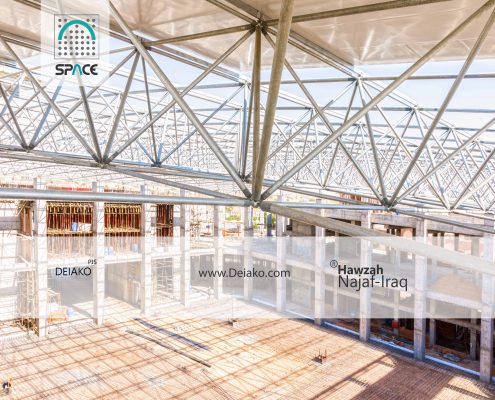 دهانه بزرگ سازه فضاکار قوسی بدون ستون میانی حوزه علمیه نجف اشرف عراق